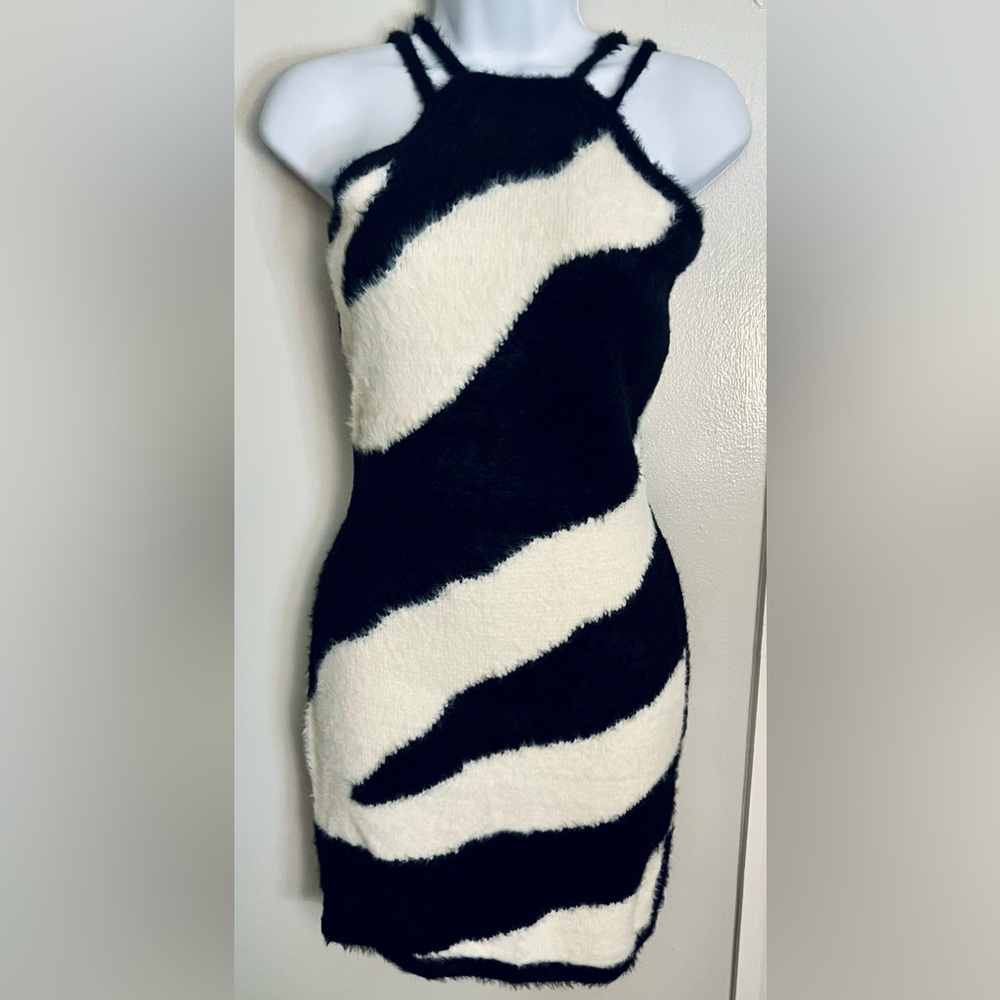 Black and Cream Fuzzy Women's Dress